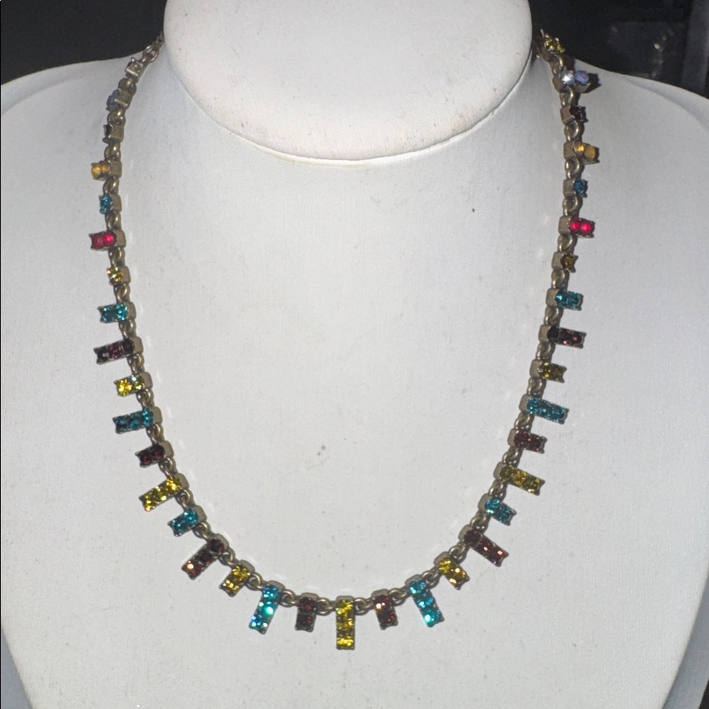 Pilgrim Multicolor Crystal Bar Necklace - Blue, Yellow, Pink